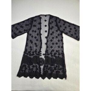 Black Sheer Embroidered Lace Kimono Cardigan Small Whimsigoth